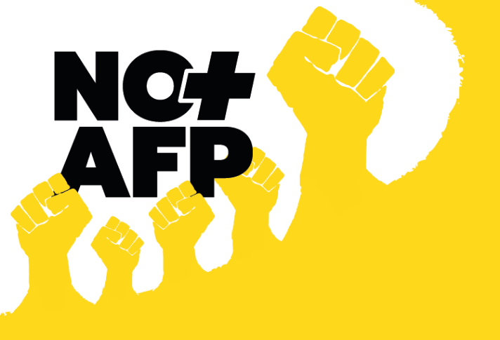Logo No + AFP con puños alzados